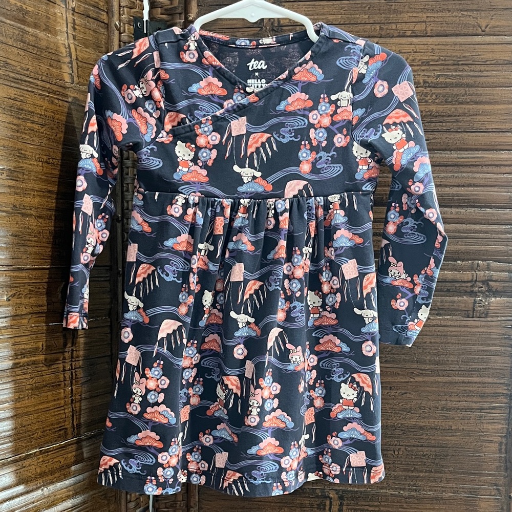 Tea Collection Hello Kitty and friends Navy, Coral, and Pink Kids Dress, Size 2